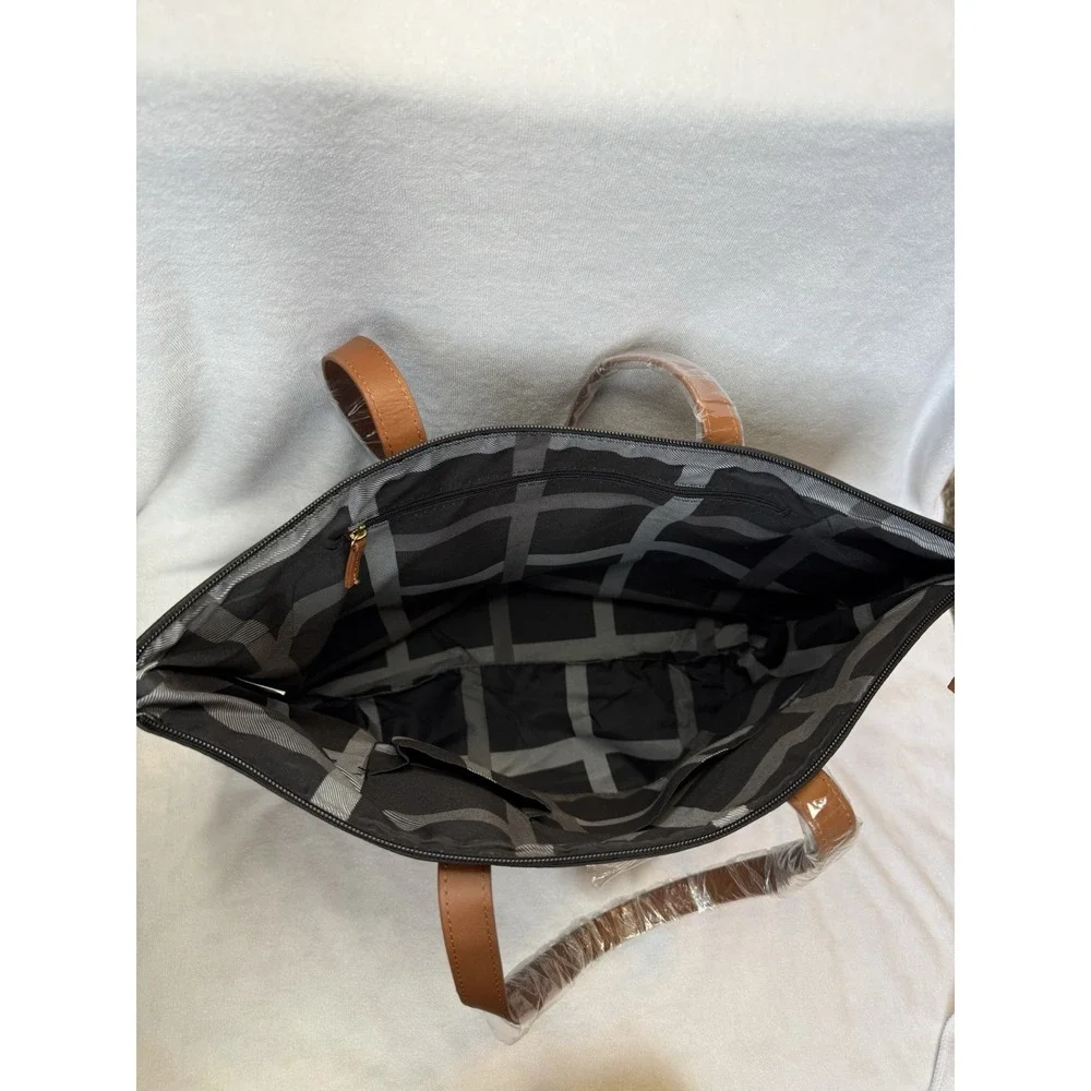 NWT Joy Mangano Genuine leather tote bag RFID Secure Black Brown Travel Commute